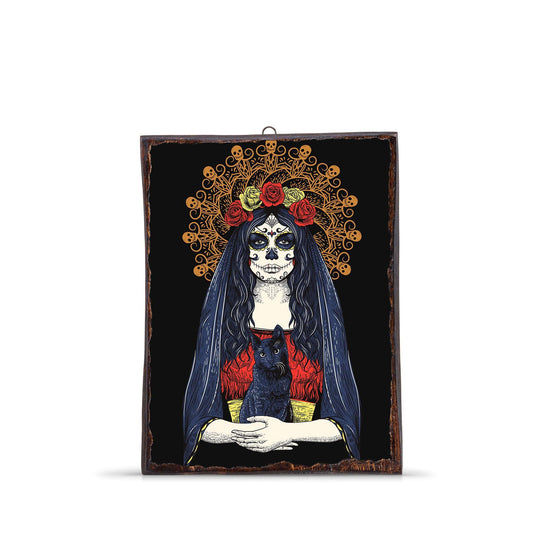 DIA DE MUERTOS WOMAN WITH CAT WOODEN FRAME - WF010 - Apnoia