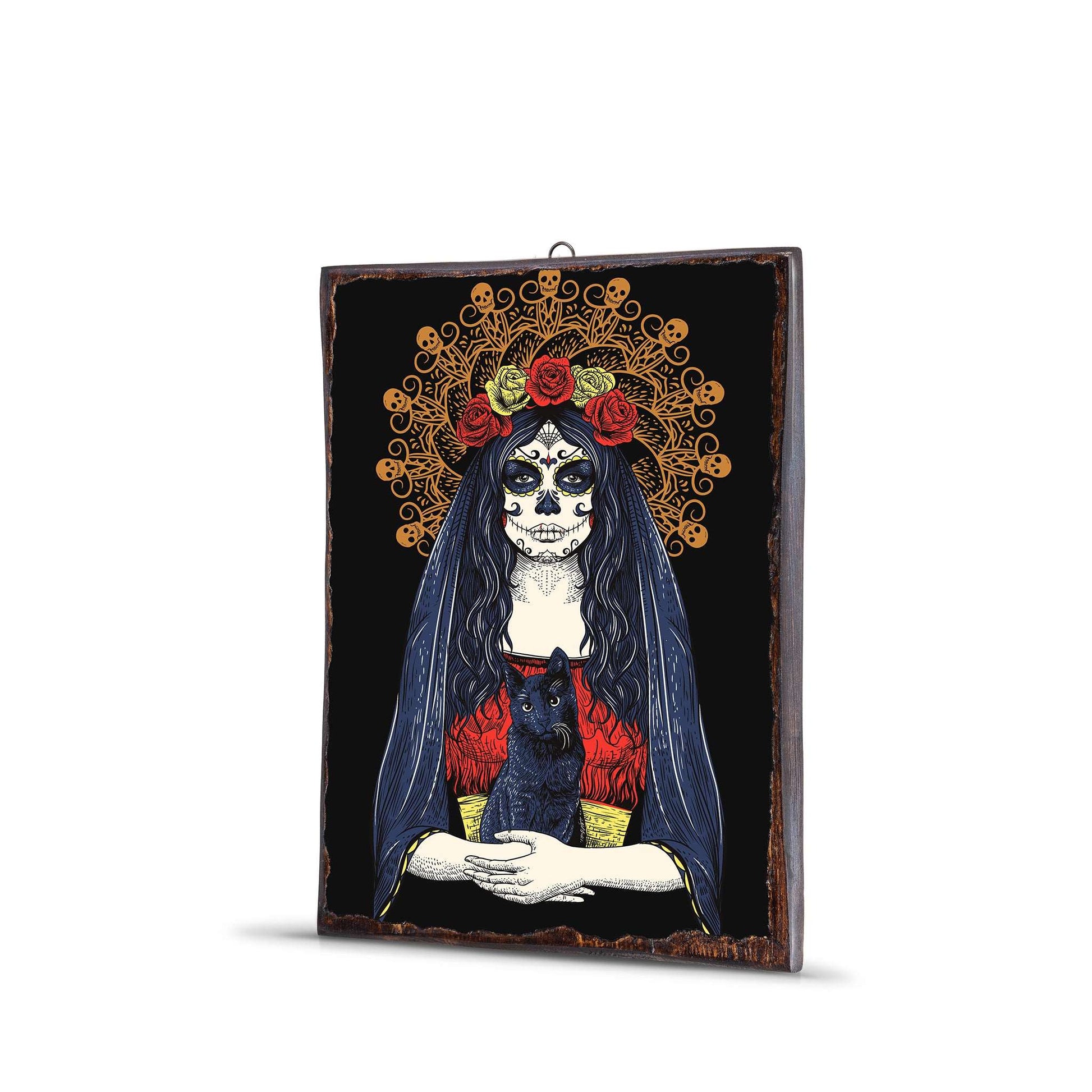 DIA DE MUERTOS WOMAN WITH CAT WOODEN FRAME - WF010 - Apnoia