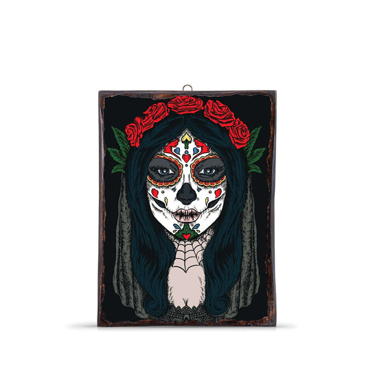 DIA DE LOS MUERTOS ROSES SUGAR SKULL WOODEN FRAME - WF012 - Apnoia