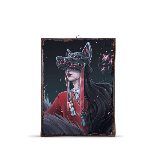 HALF KITSUNE MASK WOODEN FRAME - WF139 - Apnoia