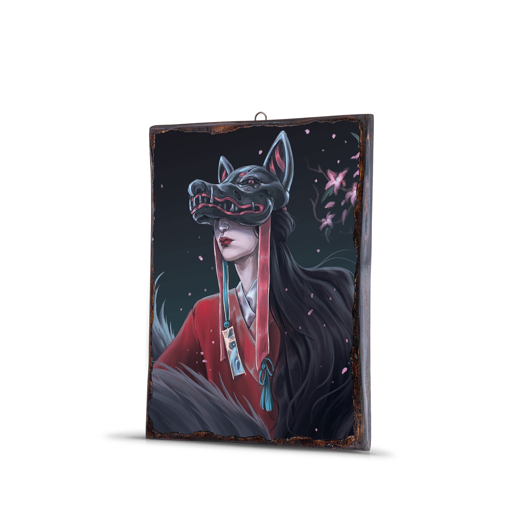 HALF KITSUNE MASK WOODEN FRAME - WF139 - Apnoia